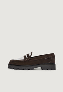 Diego - Suede & Crochet Penny Loafer - Brown/White