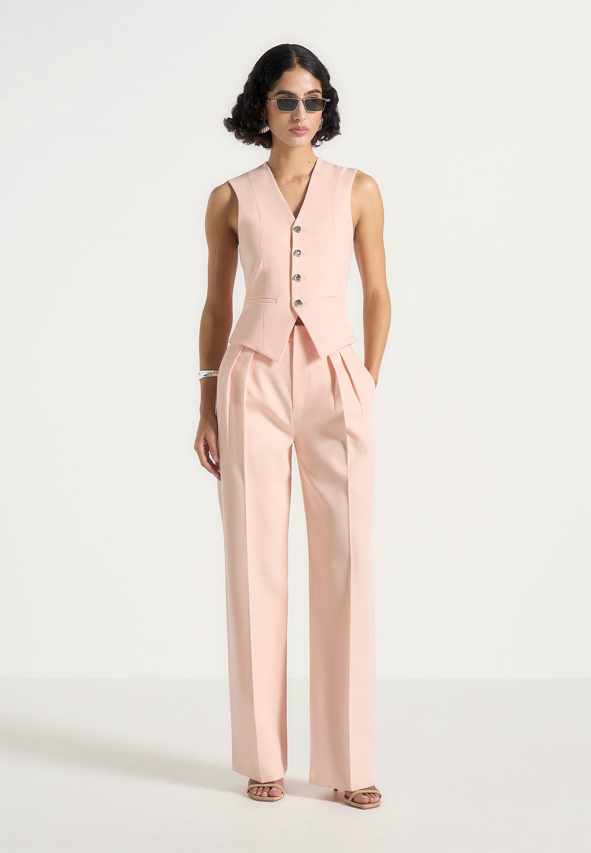 Julie - Tailored Twin Pleat Pants - Peach