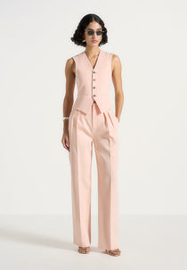 Julie - Tailored Twin Pleat Pants - Peach