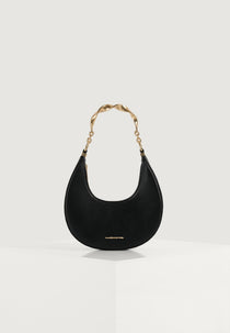 Sadie - Sculpted Leather Crescent Bag - Black