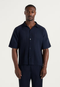 Justin - Pleated Boxy Shirt - Navy