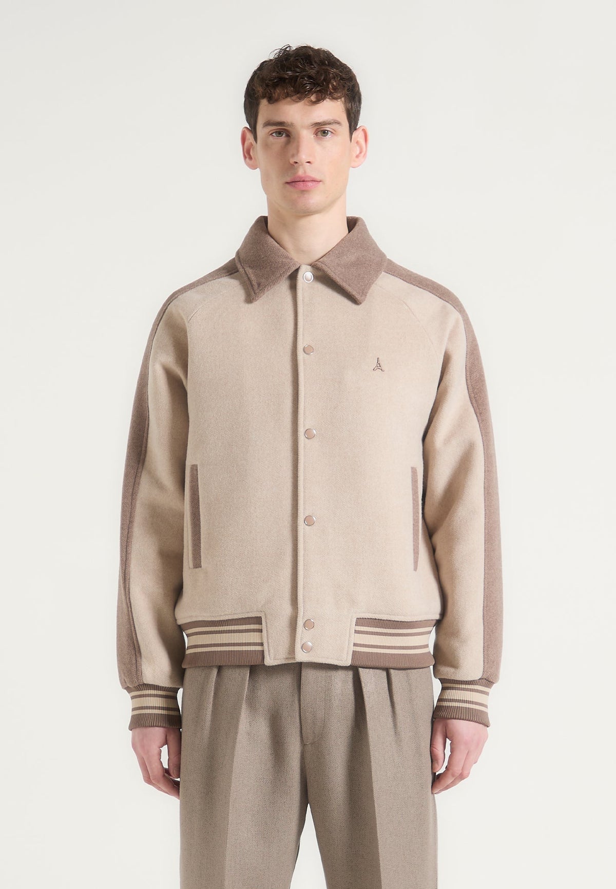 Andre - Contrast Wool-Blend Varsity Jacket - Beige