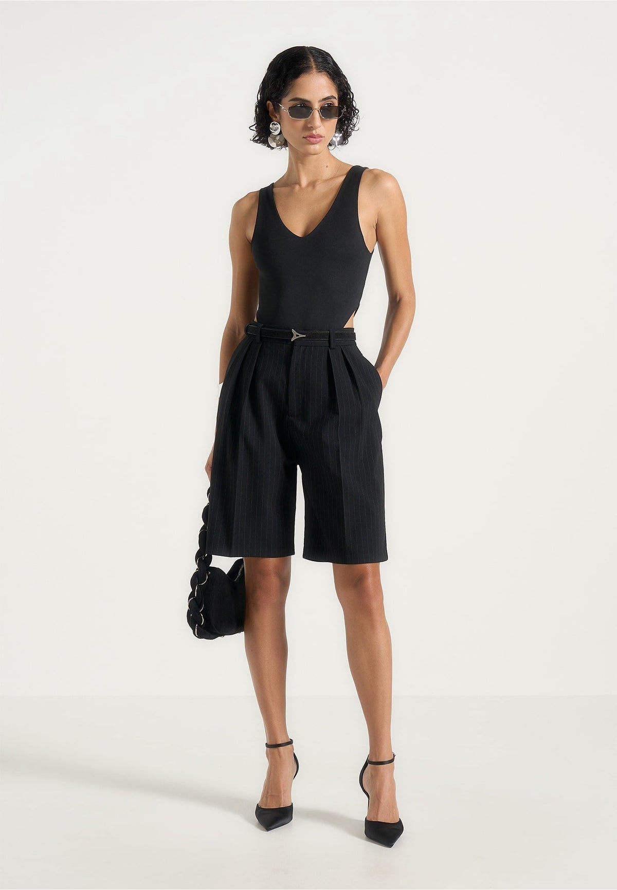 BS001 - V-Neck Bodysuit - Black