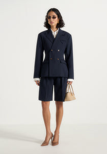 Lorette - Pinstripe Twin Pleat Tailored Shorts - Navy