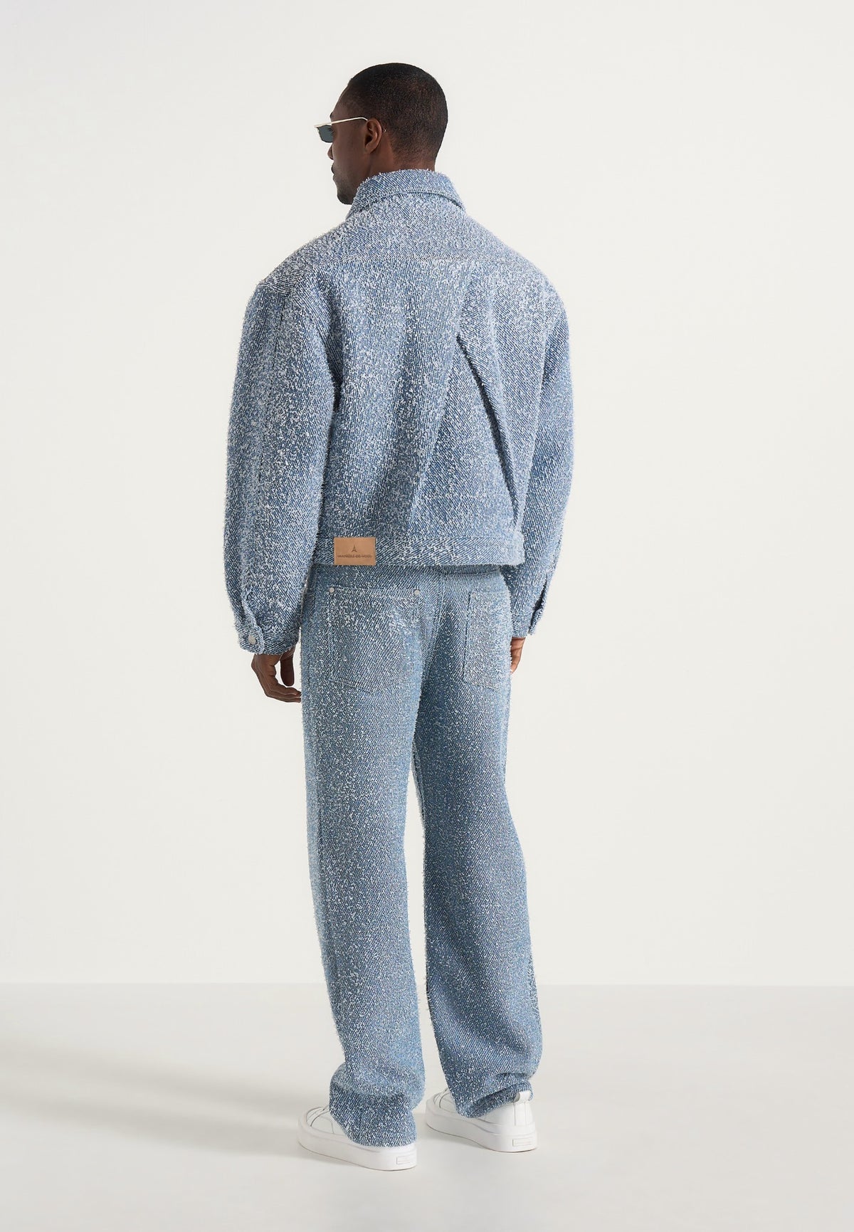 Damien - Boucle Denim Jacket With Back Pleat - Blue