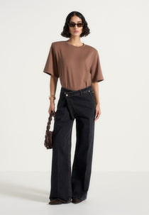 BS002 - Wide Shoulder Bodysuit T-Shirt - Brown