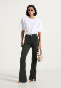 Ambre - Drill Lace Up Flared Pants - Olive