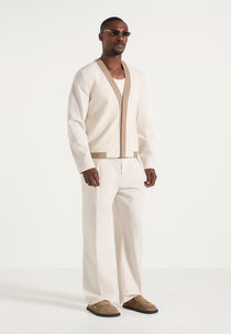 Clovis - Linen Cardigan With Contrast Placket - Natural