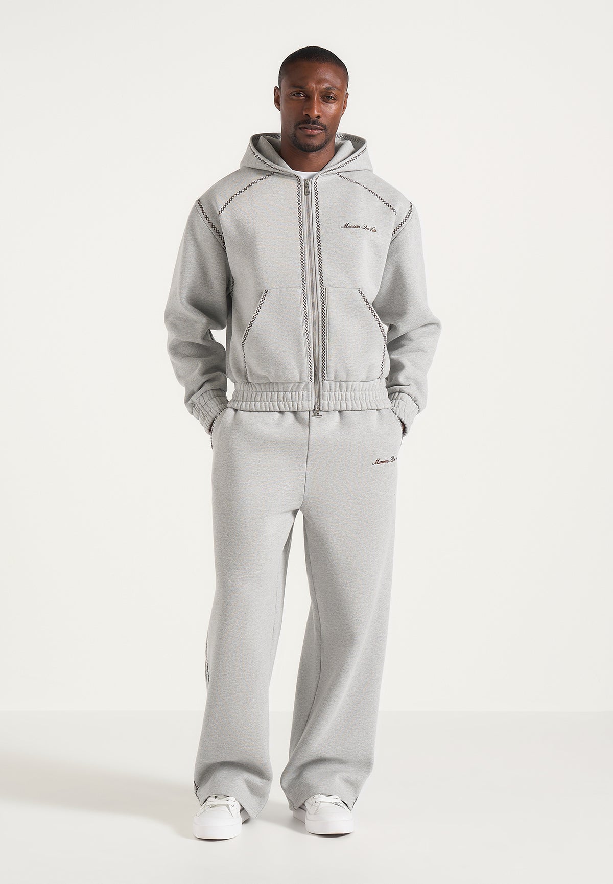 Ollie - Unisex Whipstitch Raglan Effect Zip Hoodie - Light Grey
