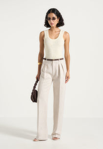Julie - Tailored Twin Pleat Pants - Light Beige