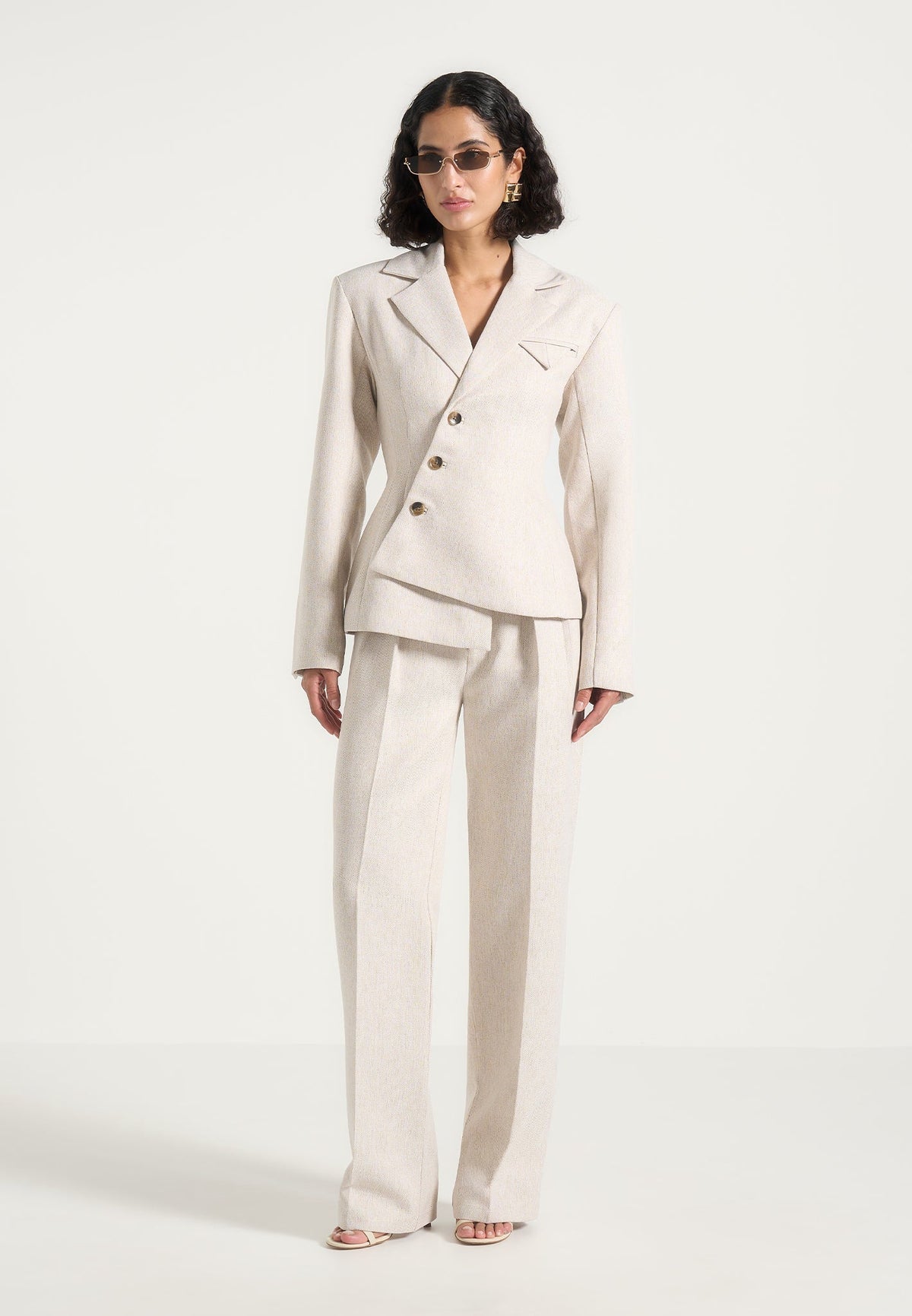 Thalia - Asymmetric Tailored Double Breasted Blazer - Light Beige