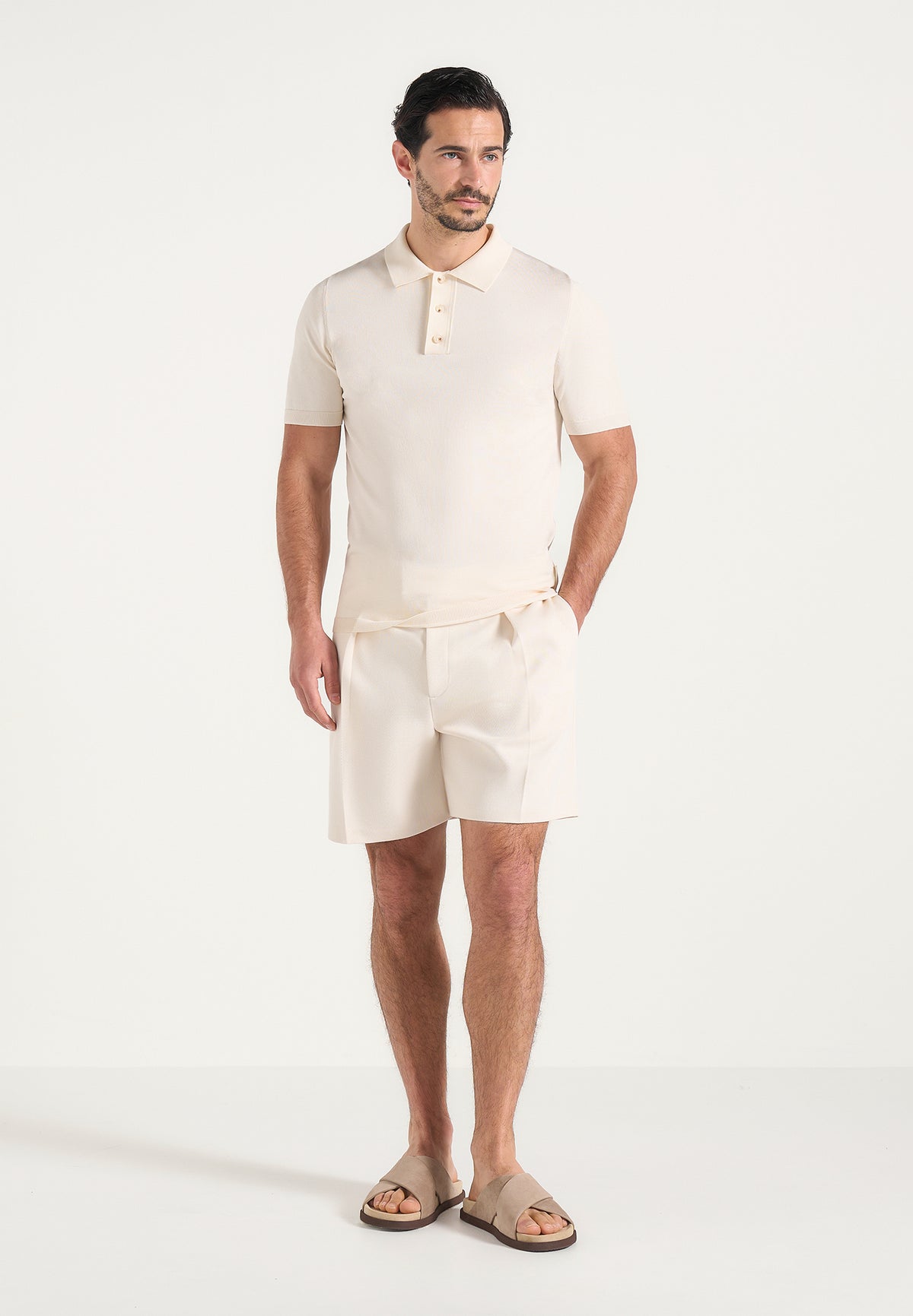 Paolo - Tailored Pleated Shorts - Cream