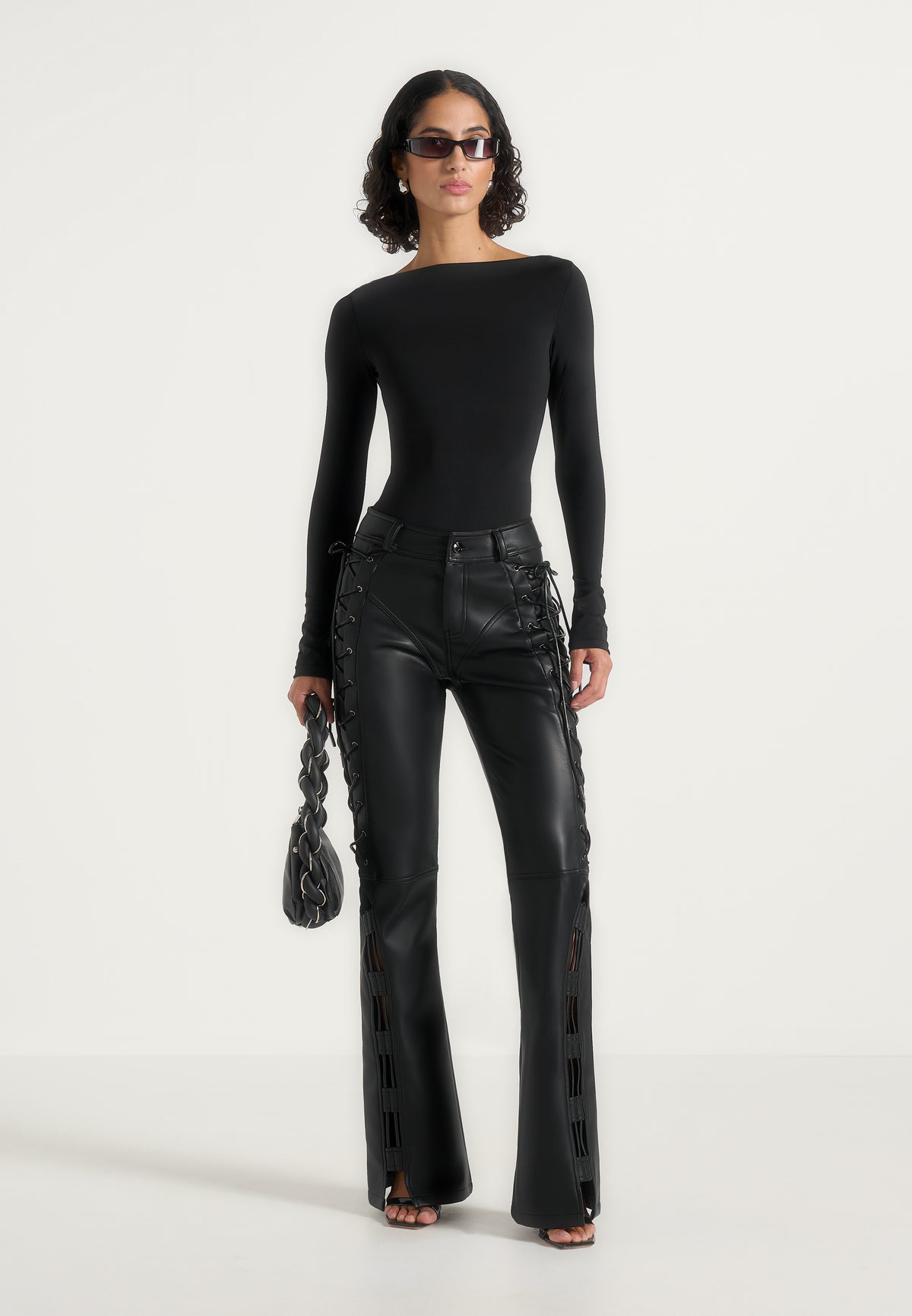 ambre-leather-lace-up-flared-trousers-black