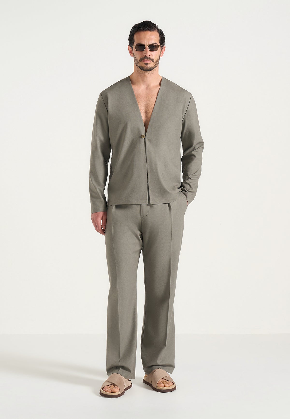 Lars - Minimal Kimono Linen-Blend Blazer - Khaki