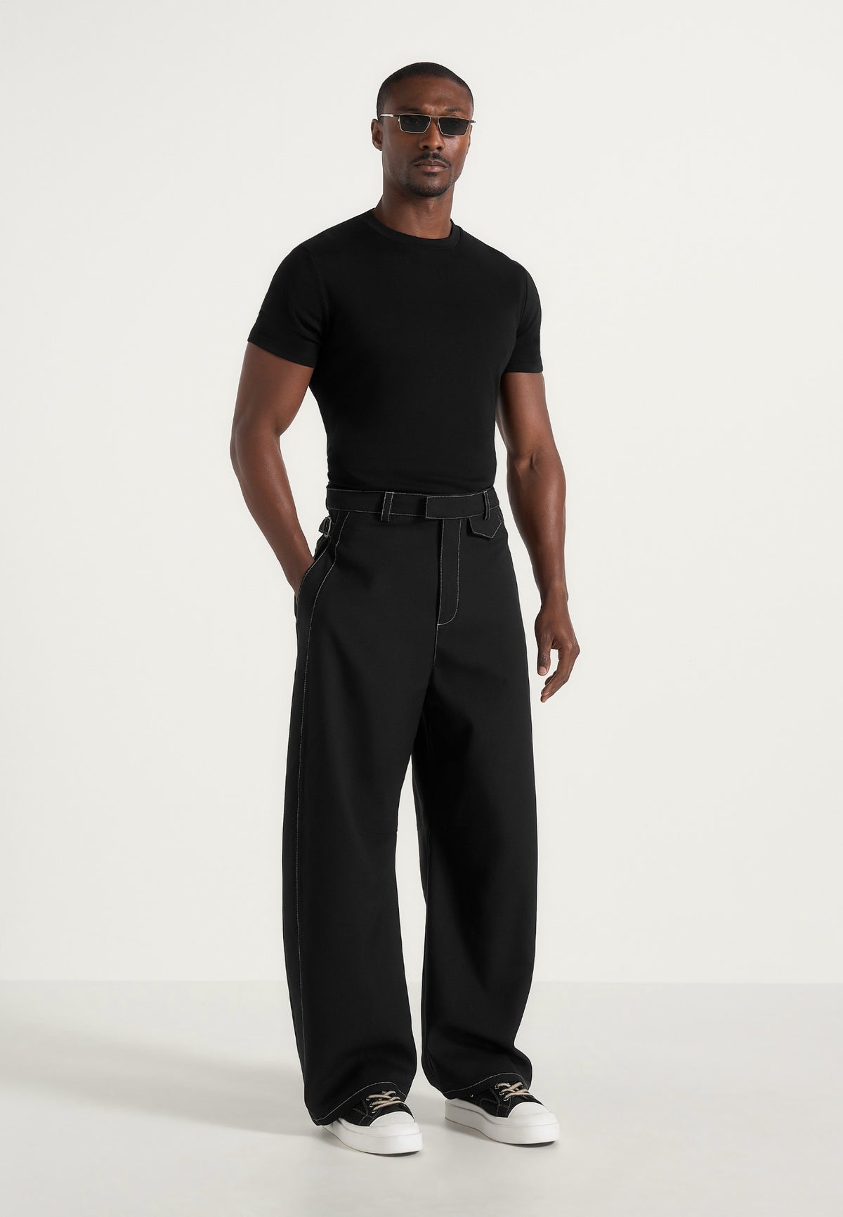 marceau-contrast-stitch-barrel-leg-trousers-black