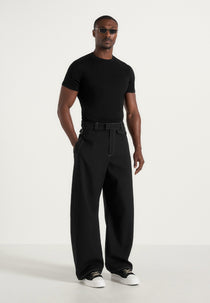 Marceau - Contrast Stitch Barrel Leg Wool-Blend Pants - Black