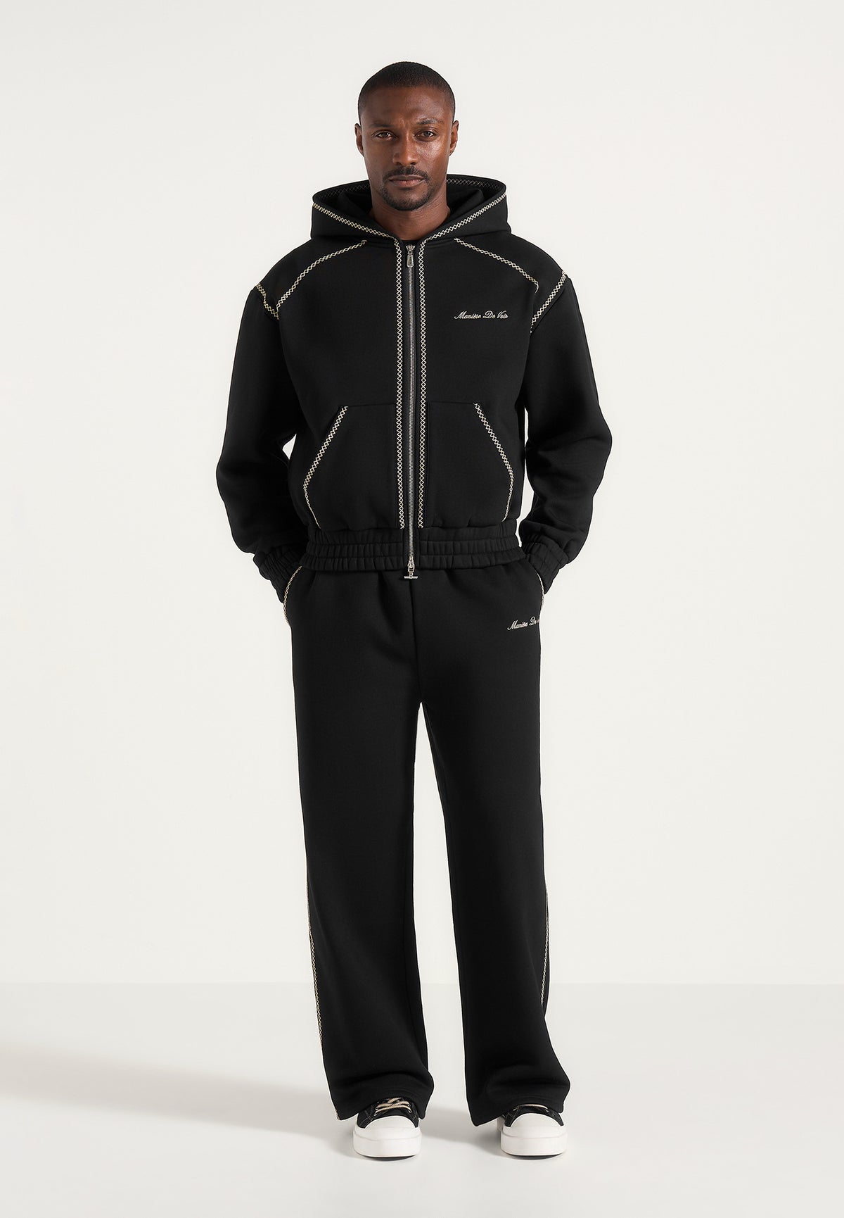 Ollie - Unisex Whipstitch Raglan Effect Zip Hoodie - Black
