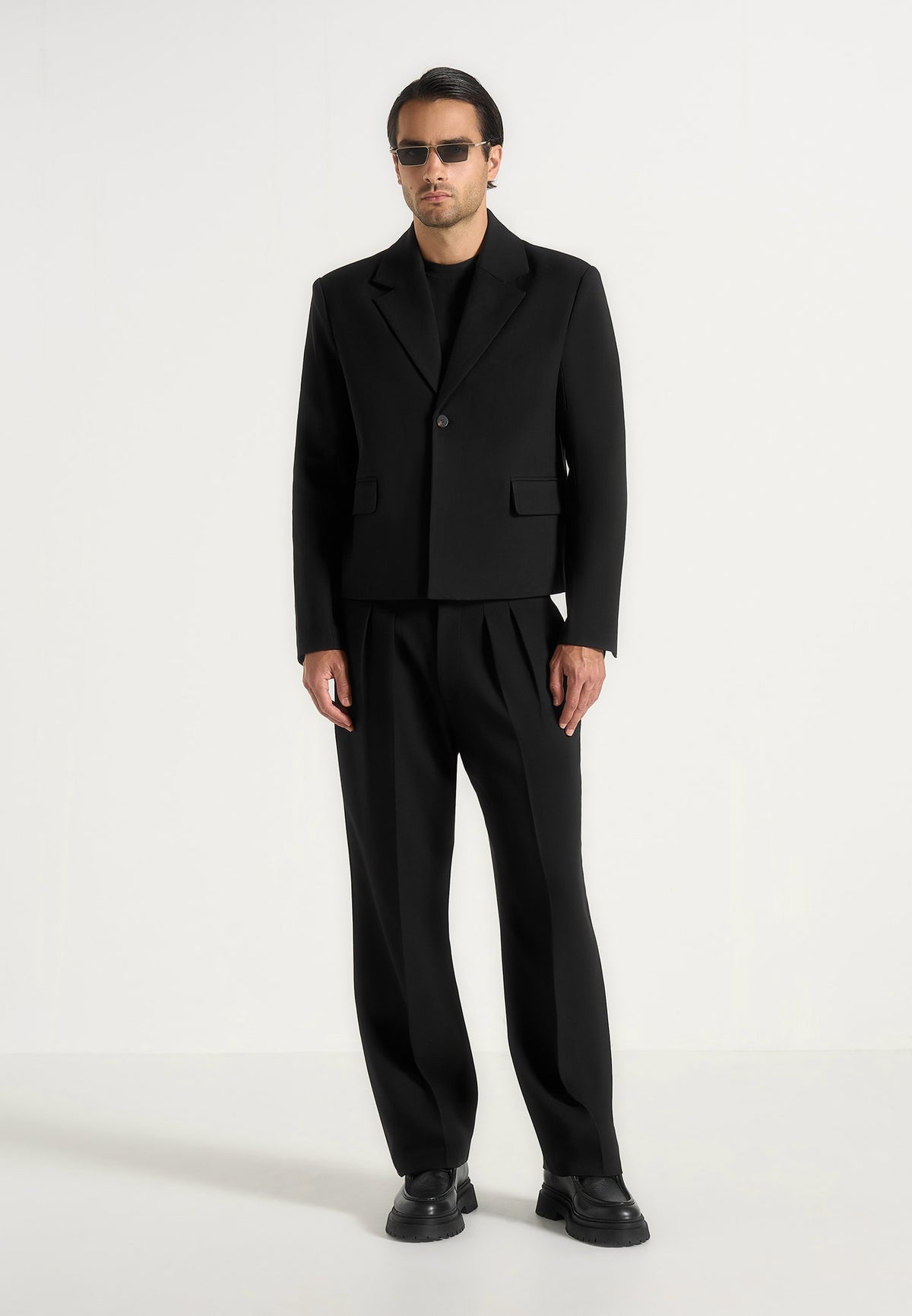 Silas - Tailored Cropped Wool-Blend Blazer - Black