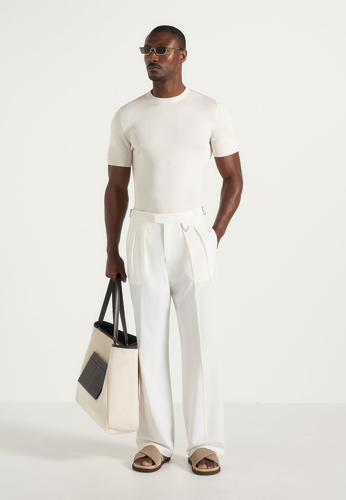 Pierre - Twin Pleat Linen Pants - White