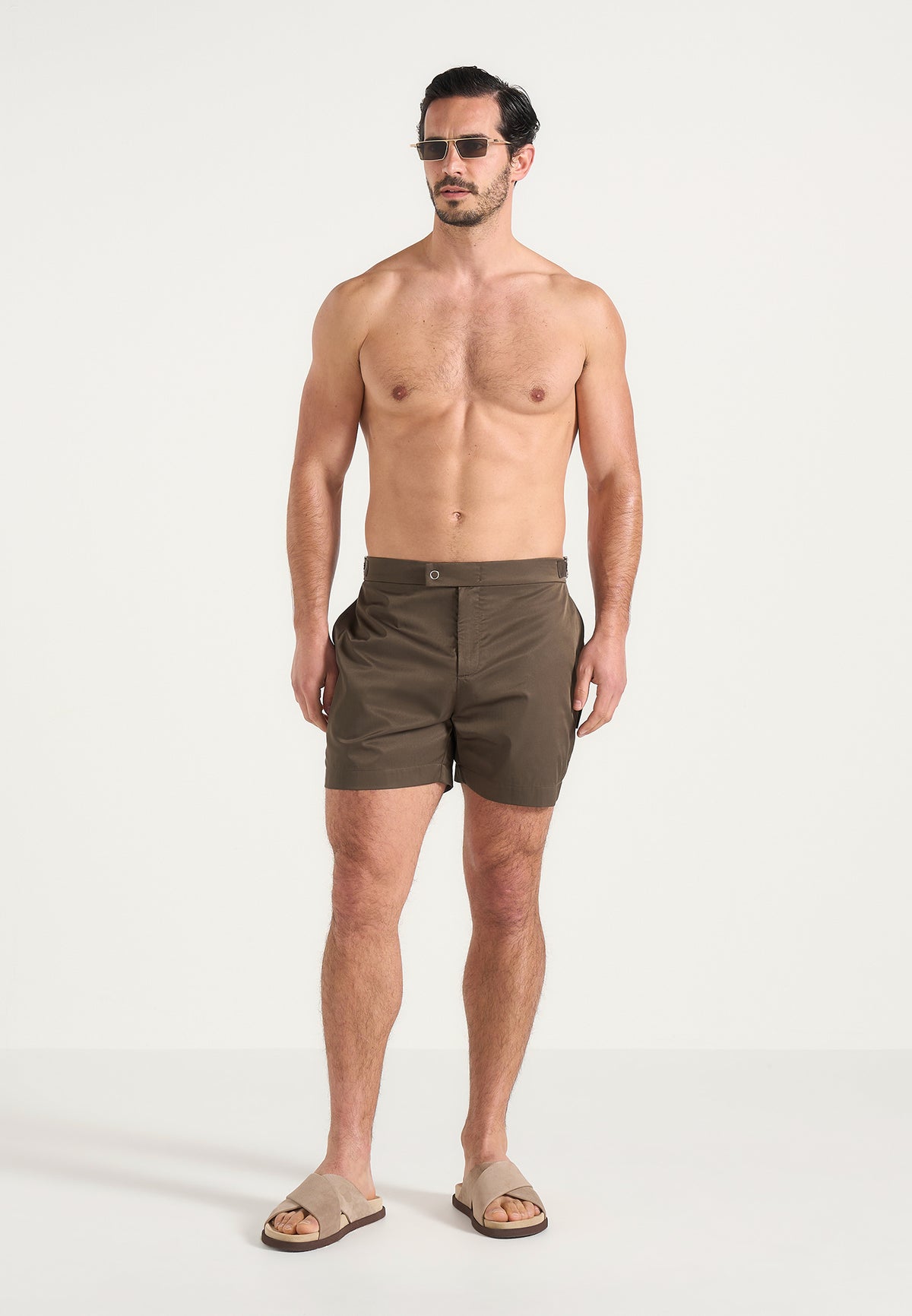 Brian - Polished Nylon Swim Trunks - Olive