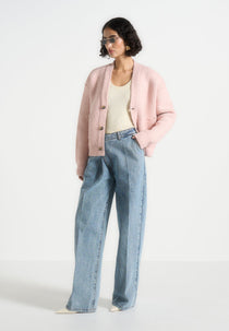 Charlie - Unisex Knitted Cardigan - Pale Pink