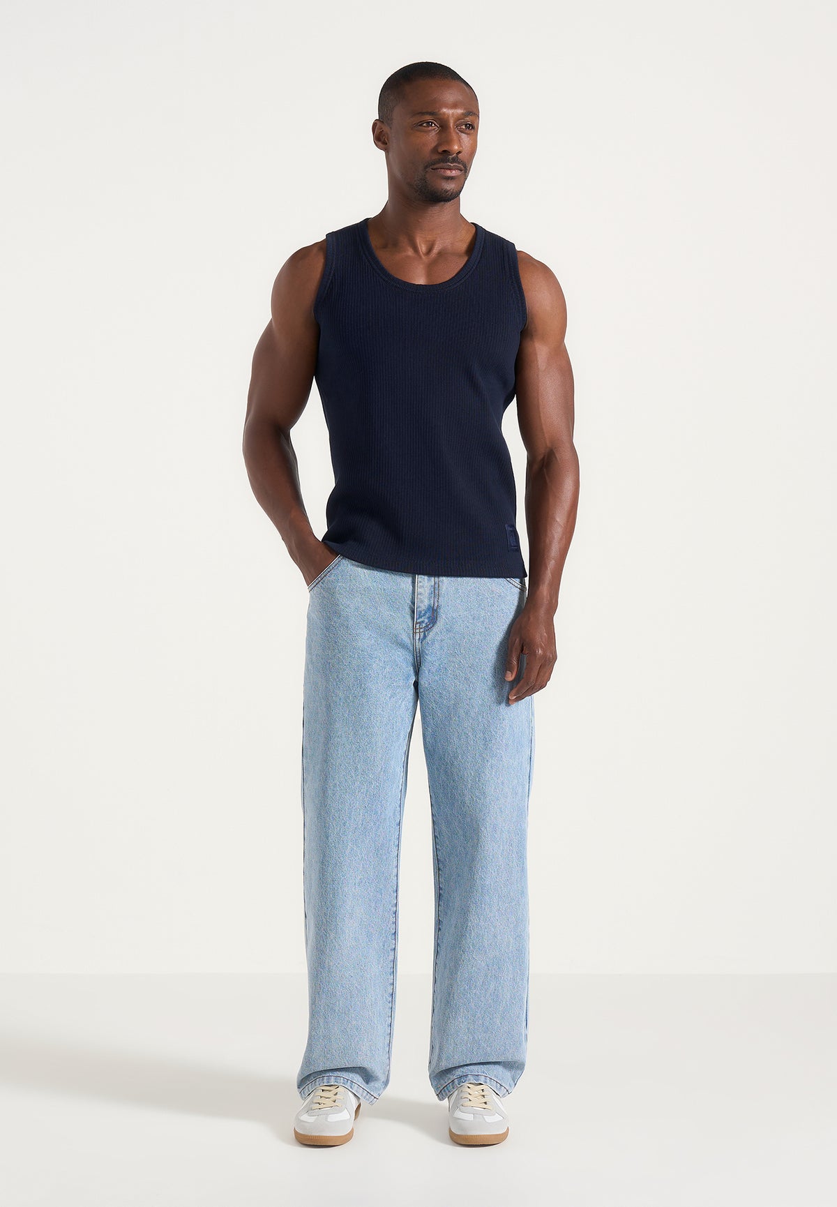 VS001 - Ribbed Cotton Tank Top - Navy