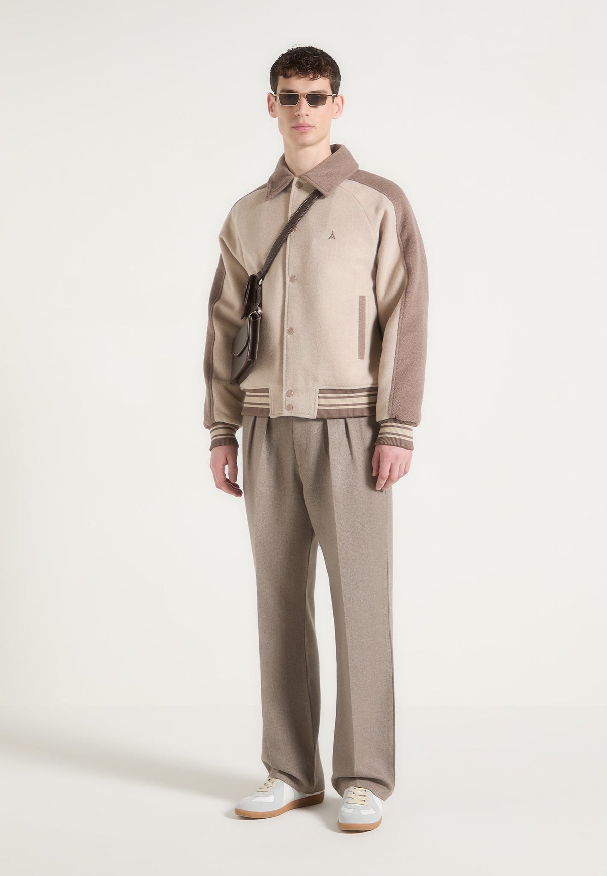 Andre - Contrast Wool-Blend Varsity Jacket - Beige