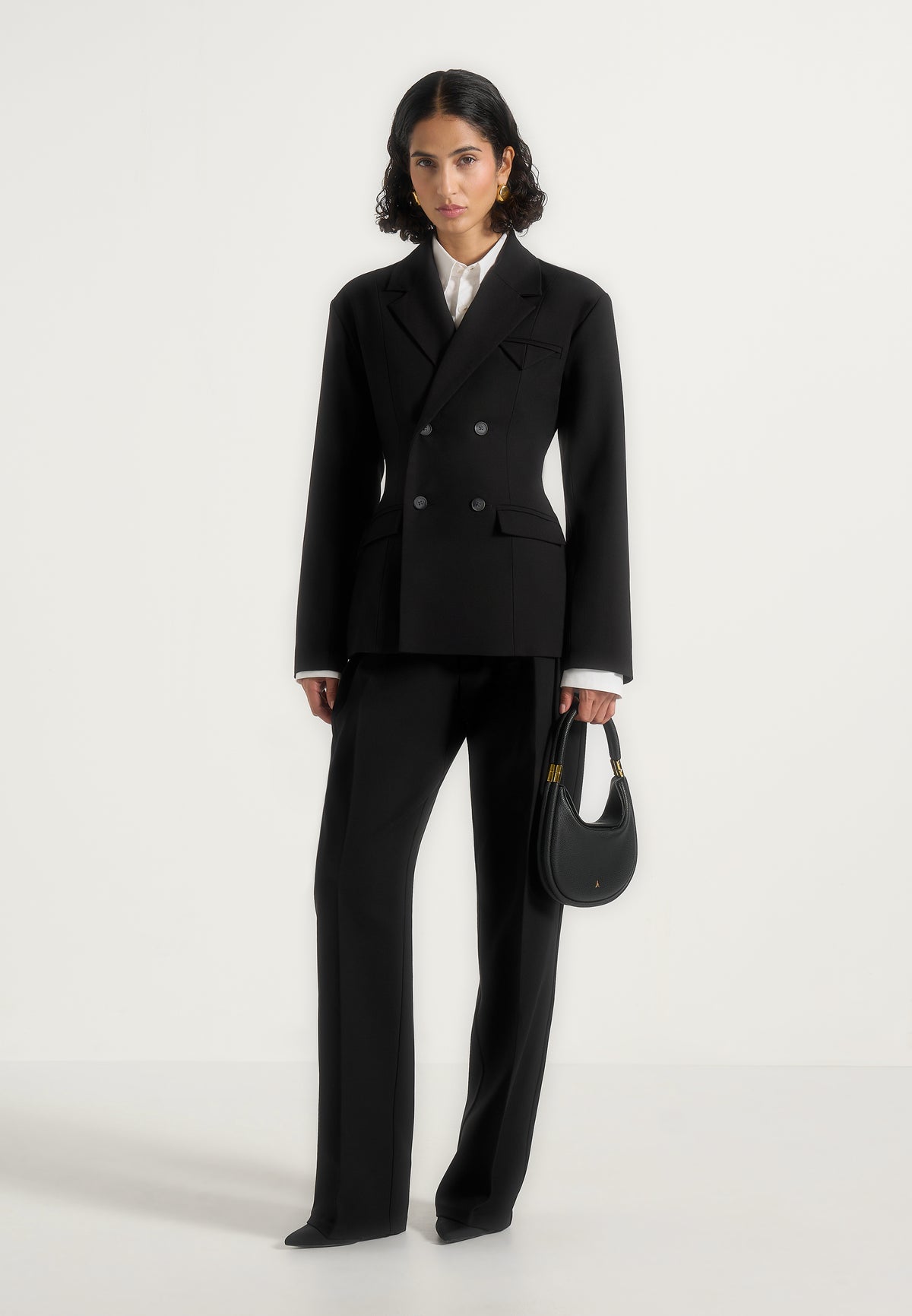 Maia - Double Breasted Wool-Blend Blazer - Black