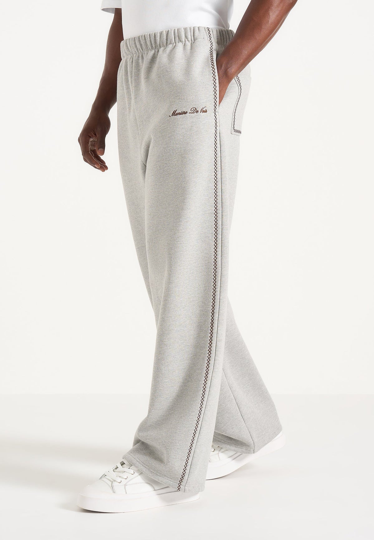 Morgan - Unisex Whipstitch Wide Leg Sweatpants - Light Grey