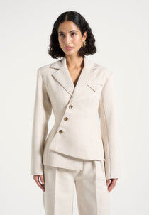 Thalia - Asymmetric Tailored Double Breasted Blazer - Light Beige