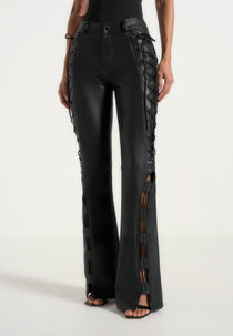 Ambre - Leather Lace Up Flared Pants - Black