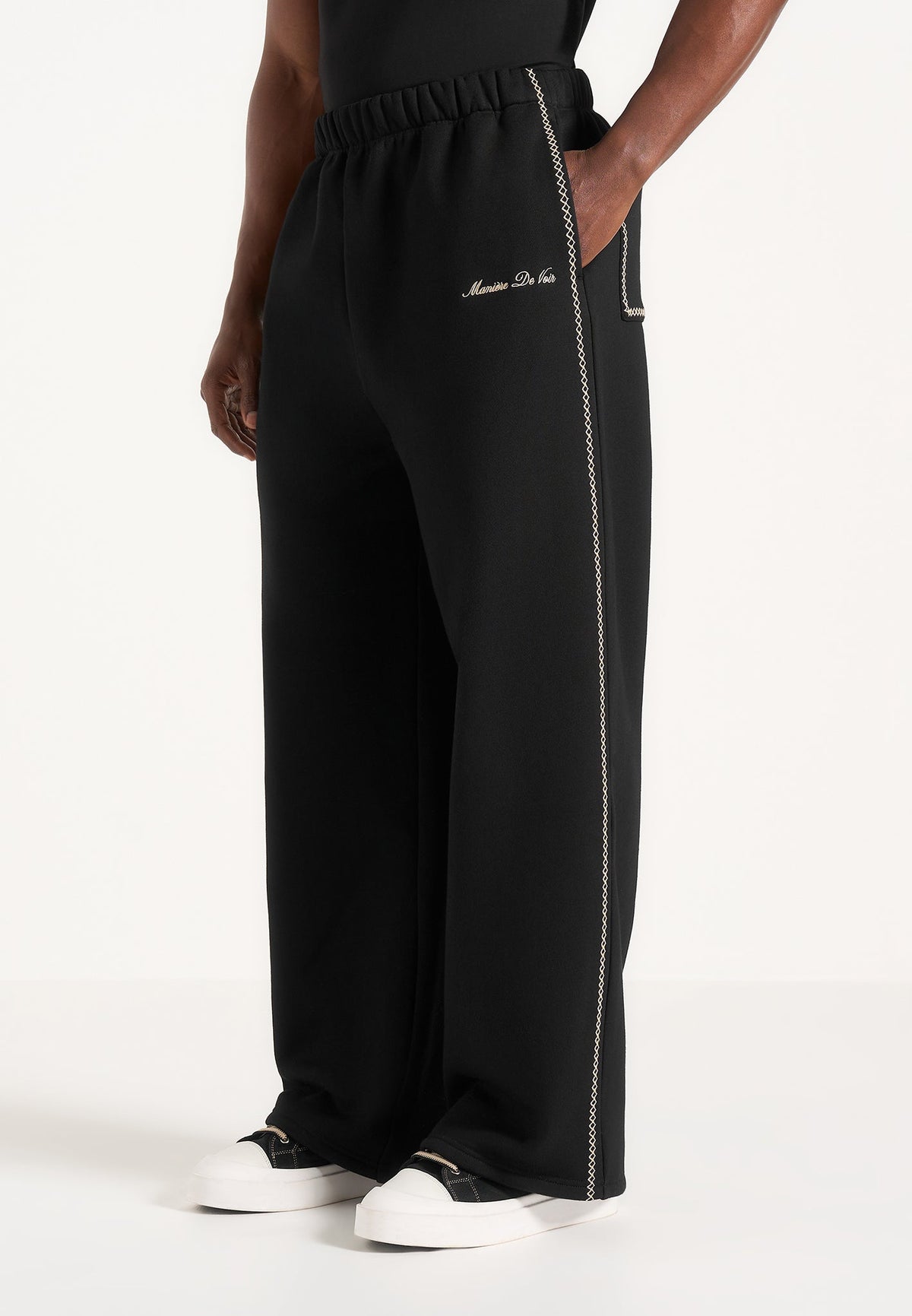 Morgan - Unisex Whipstitch Wide Leg Sweatpants - Black