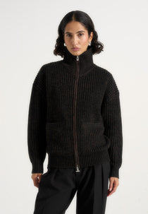 Jamie - Unisex Speckled Wool-Blend Zip Through Jacket - Black