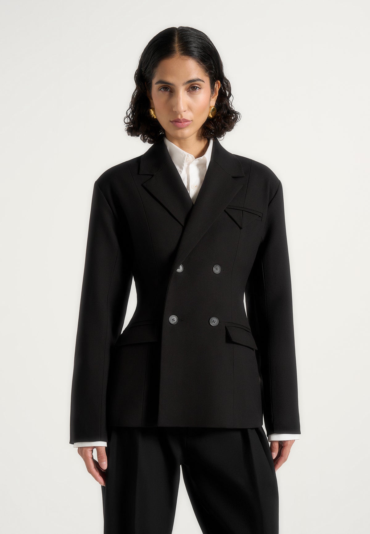 Maia - Double Breasted Wool-Blend Blazer - Black