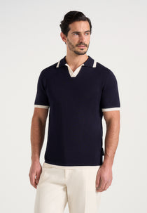Lambert - Contrast Detail Knit Polo Shirt - Navy
