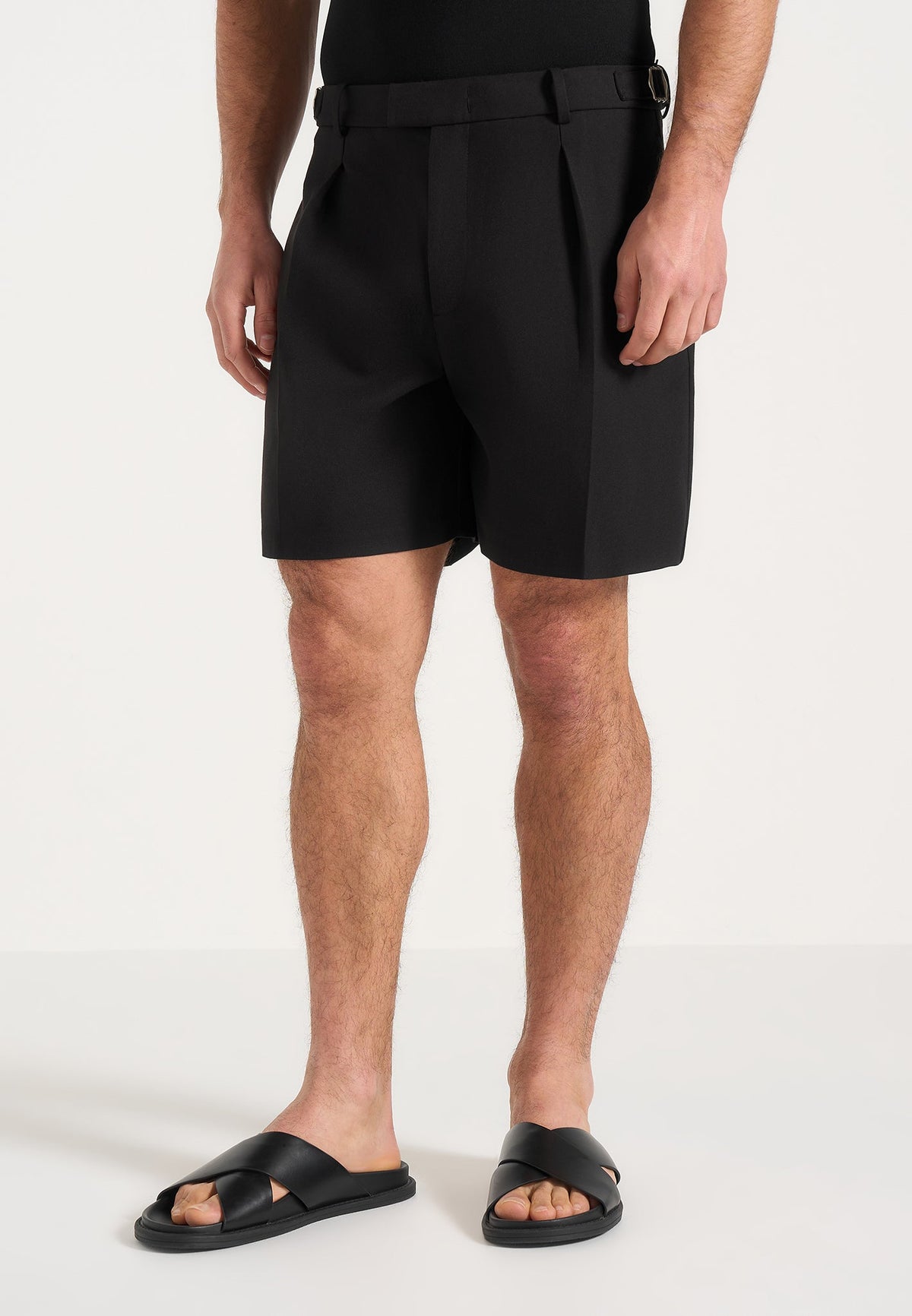 Paolo - Tailored Pleated Wool-Blend Shorts - Black
