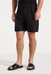 Paolo - Tailored Pleated Wool-Blend Shorts - Black