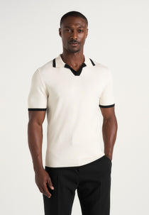 Lambert - Contrast Detail Knit Polo Shirt - Cream