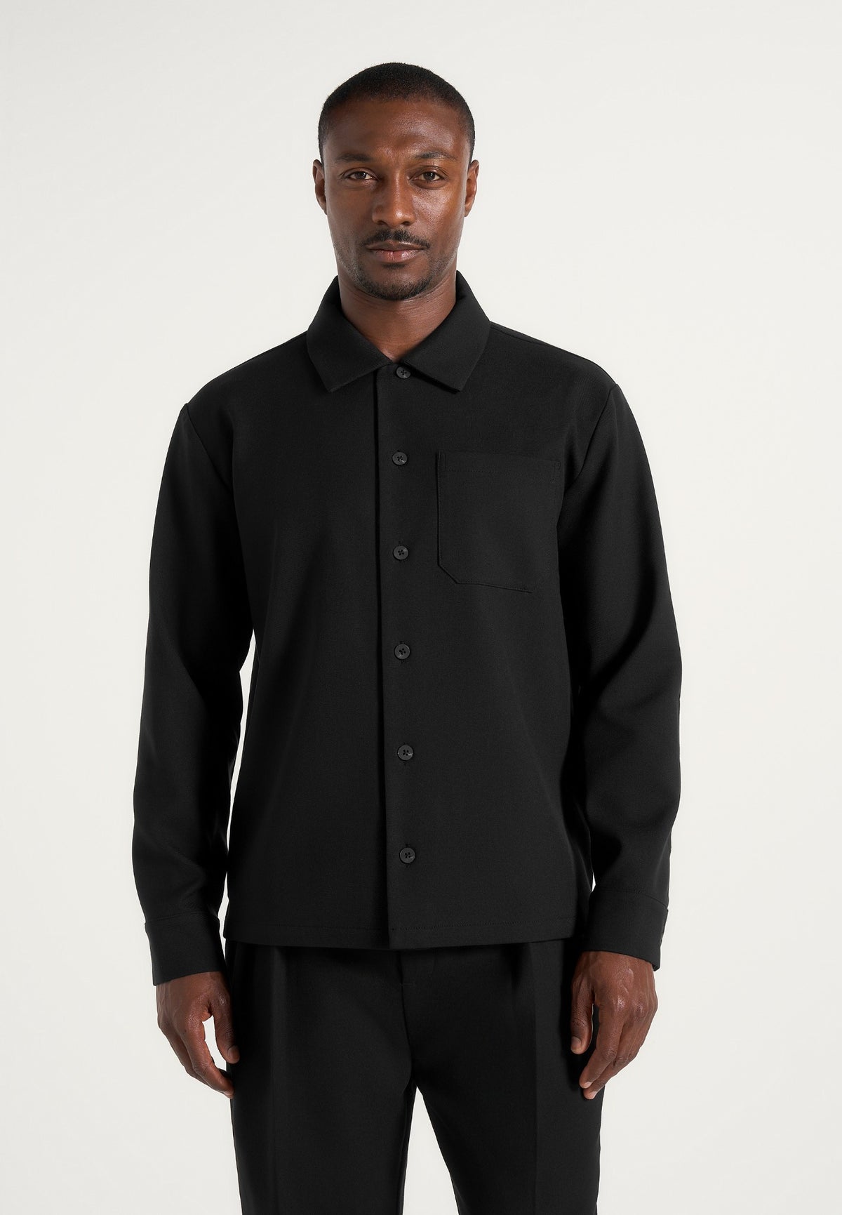 Valentin - Classic Tailored Long Sleeve Wool-Blend Shirt - Black