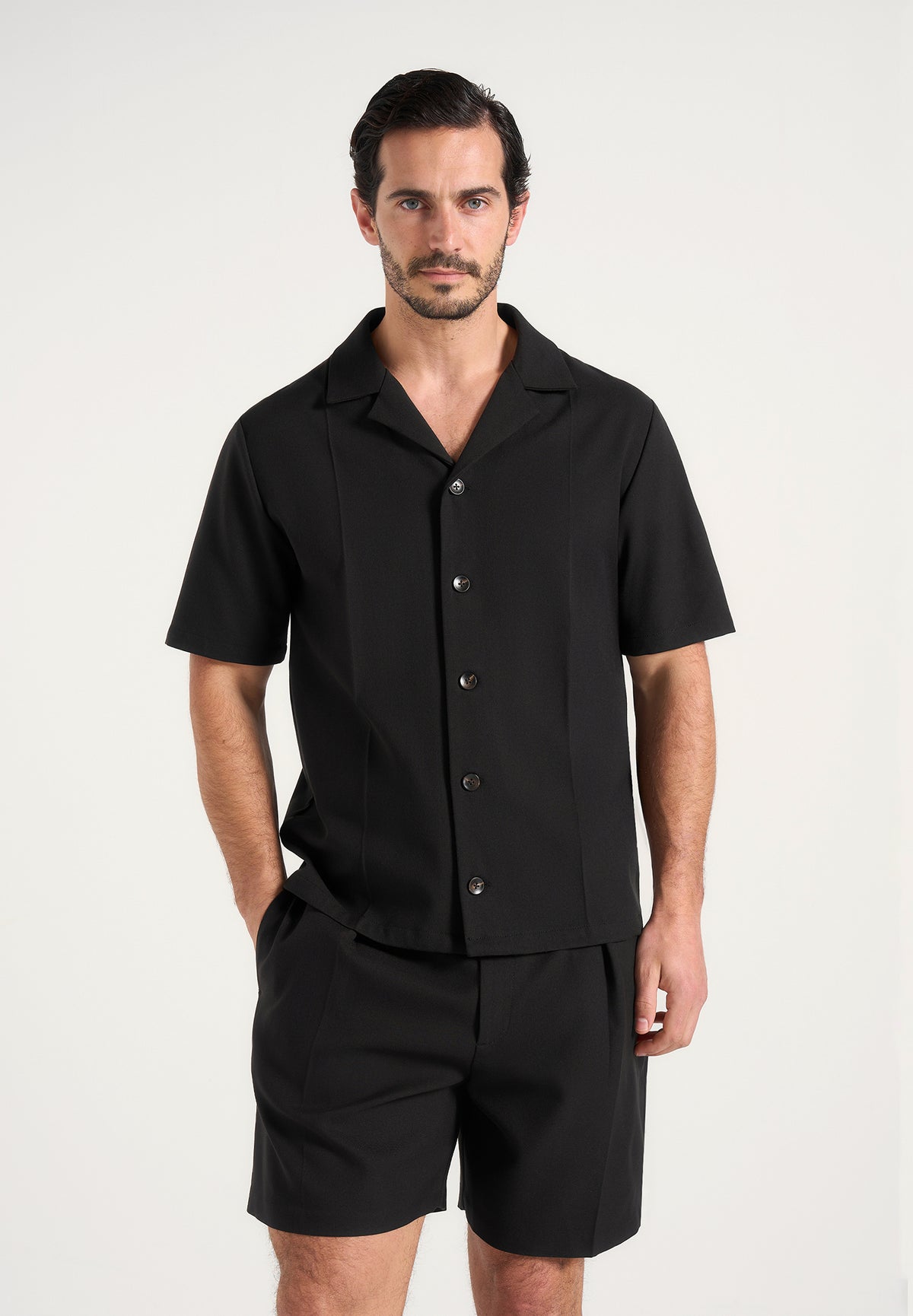 Felix - Tailored Wool-Blend Shirt With Crease - Black