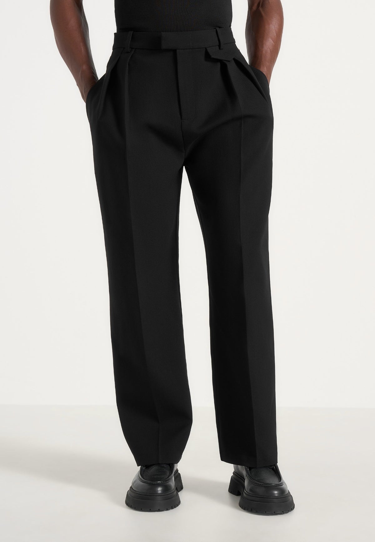 Pierre - Twin Pleat Tailored Wool-Blend Pants - Black