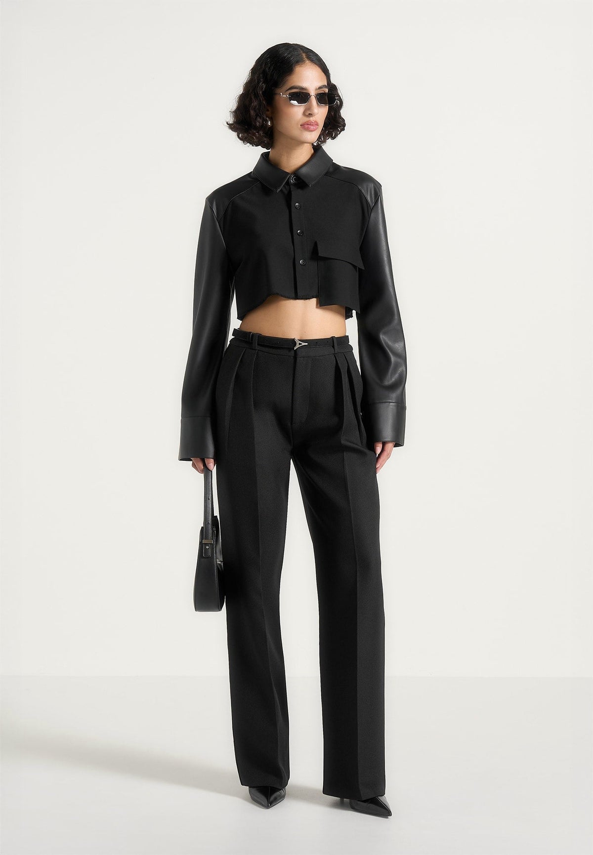 bernadette-leather-contrast-cropped-shirt-black