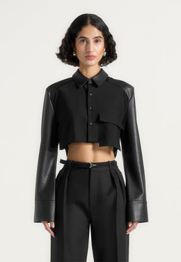 bernadette-leather-contrast-cropped-shirt-black