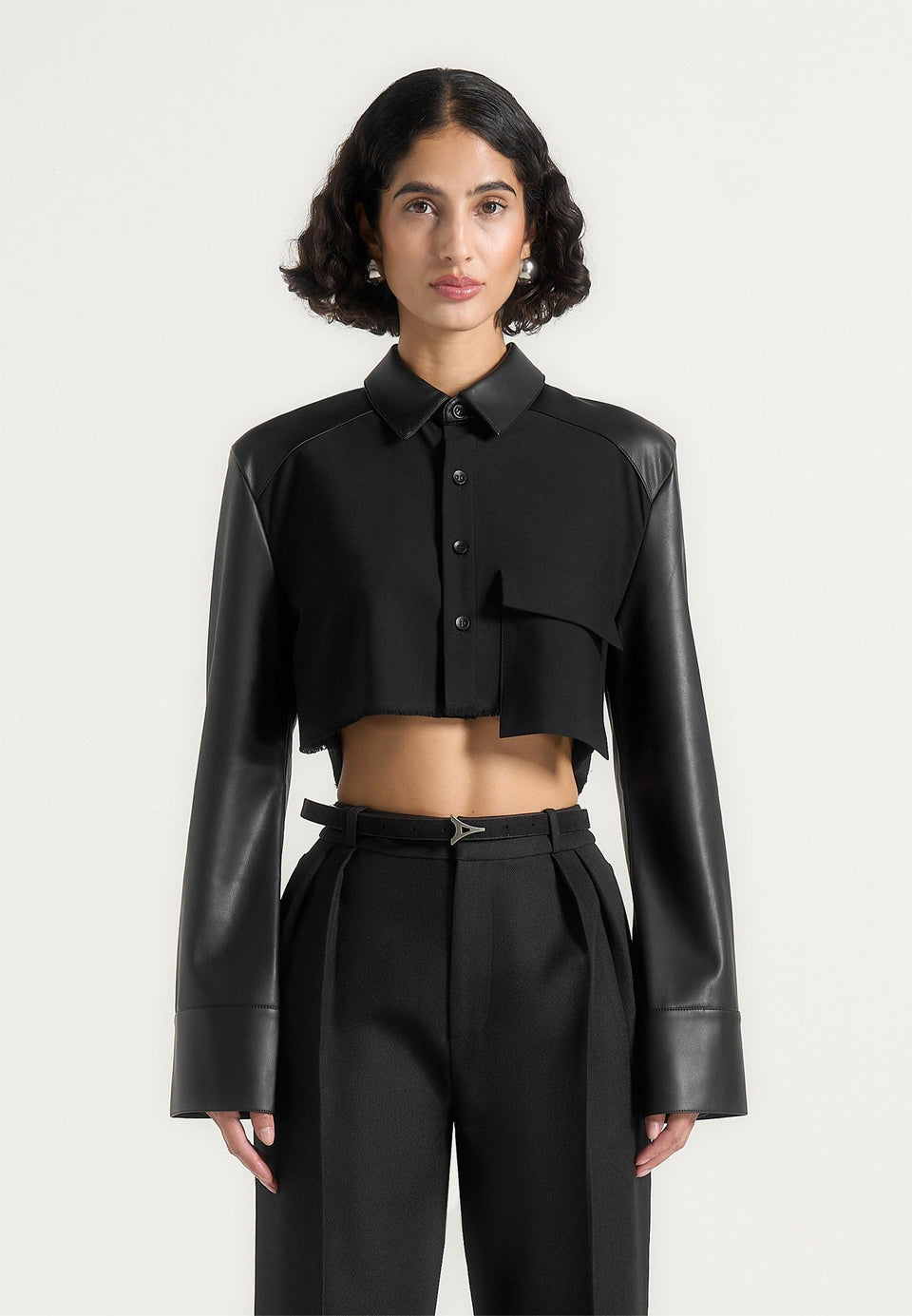 bernadette-leather-contrast-cropped-shirt-black