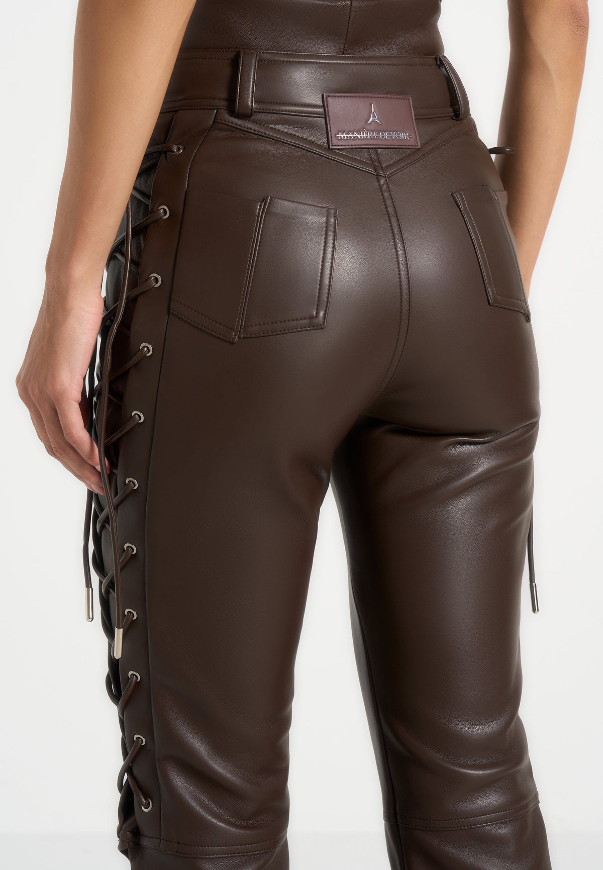 ambre-leather-lace-up-flared-trousers-brown