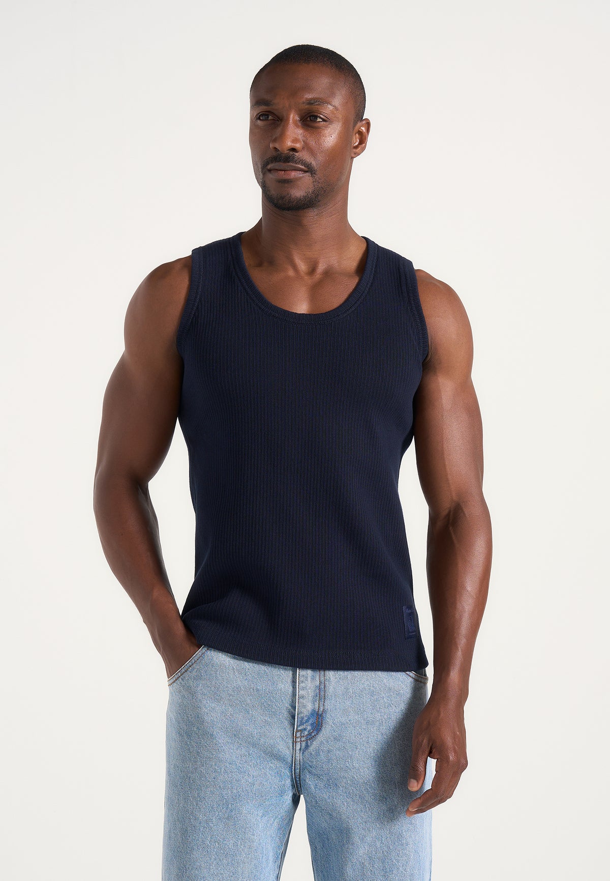 VS001 - Ribbed Cotton Tank Top - Navy