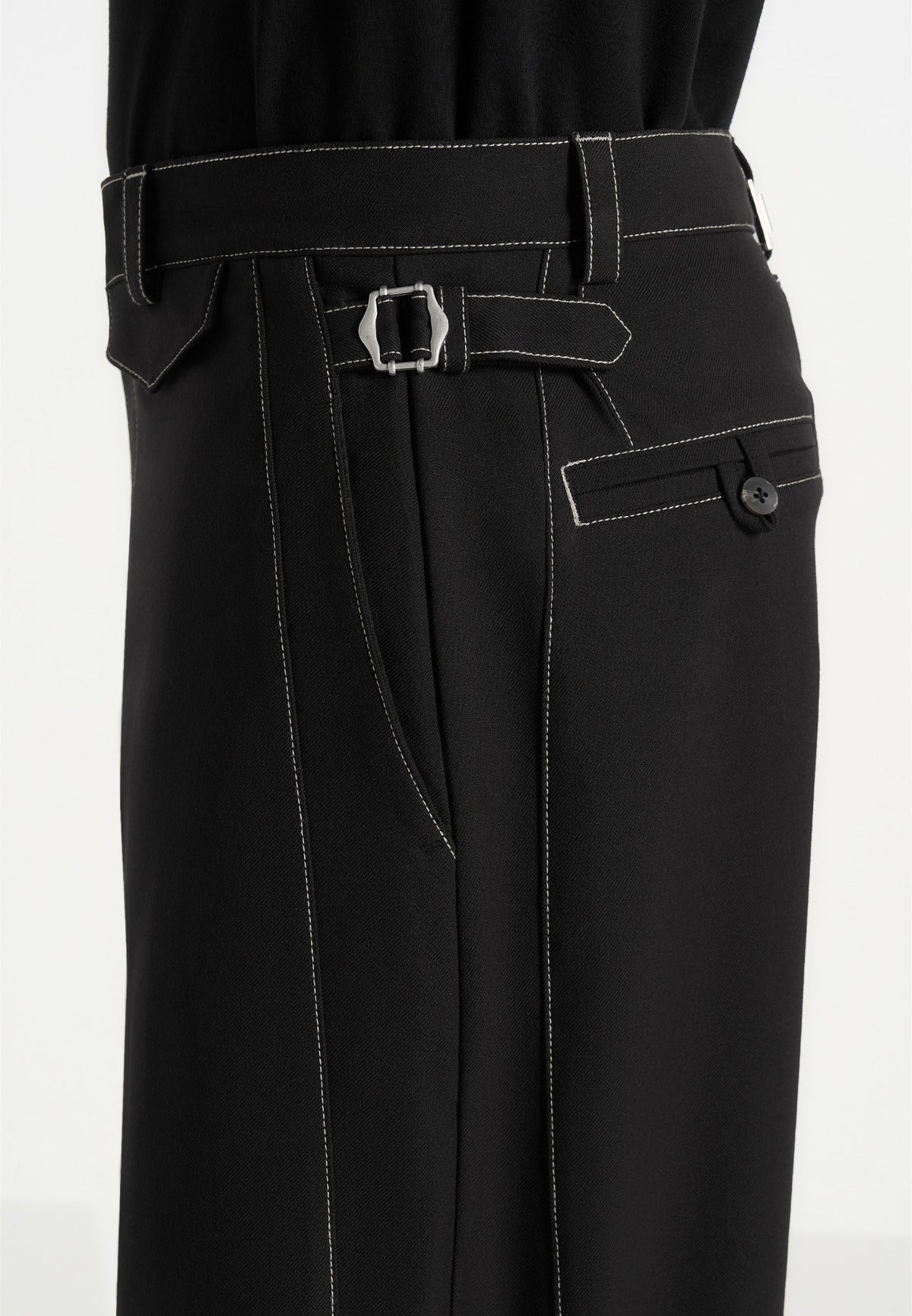 Marceau - Contrast Stitch Barrel Leg Wool-Blend Pants - Black