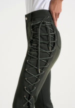 Ambre - Drill Lace Up Flared Pants - Olive