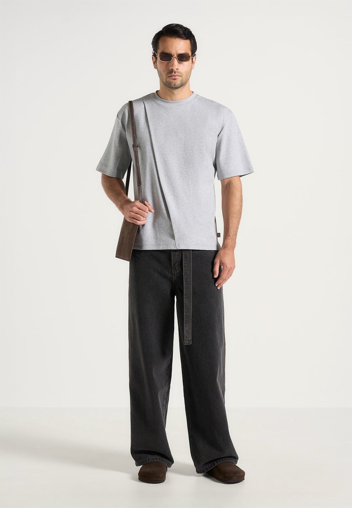 hugo-relaxed-fit-cotton-t-shirt-with-pleat-grey