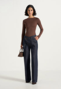 Astrid - Wrapover Wide Leg Denim Jeans - Indigo